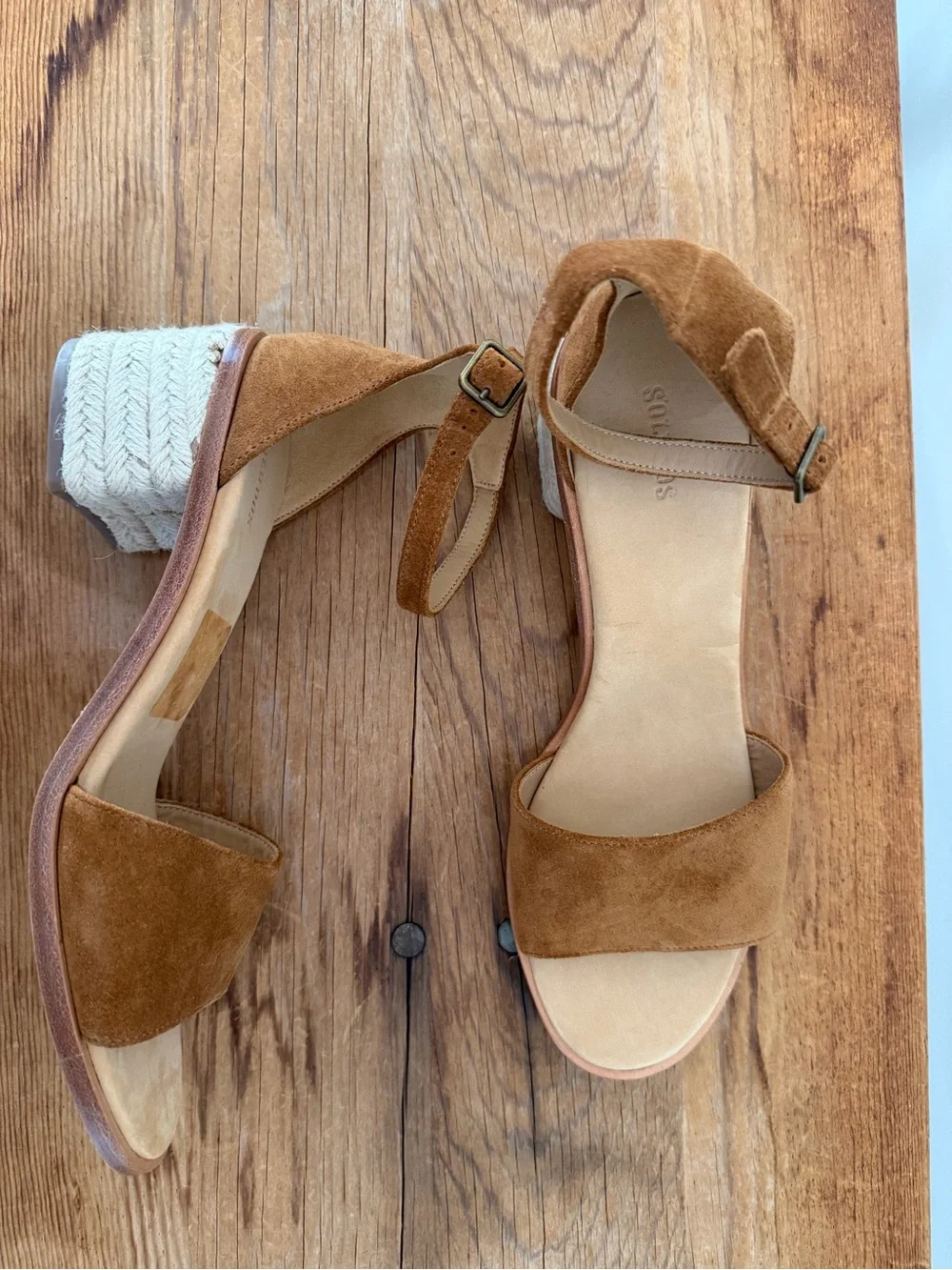 NWOB Soludos Anthro Capri Espadrilles Block Heel Tan Suede Sandals Women’s 11